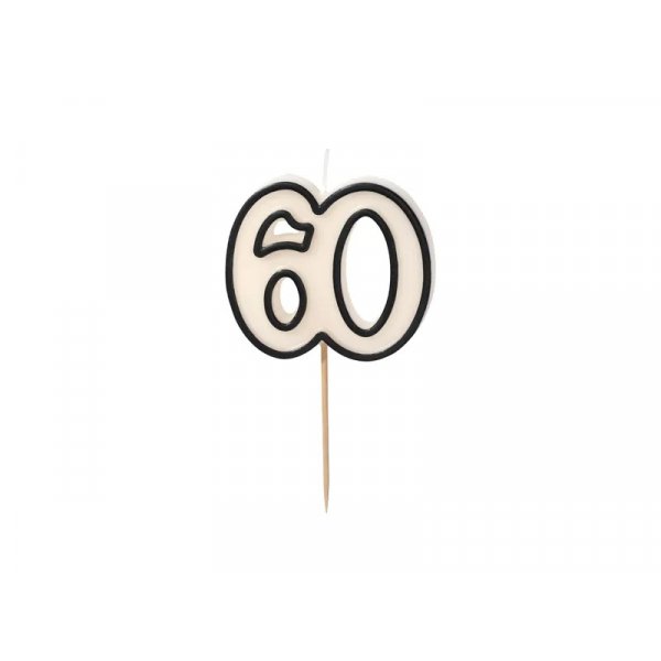 Kakelys/Bursdagslys - 60 - Svart/Hvit - 5,5 cm