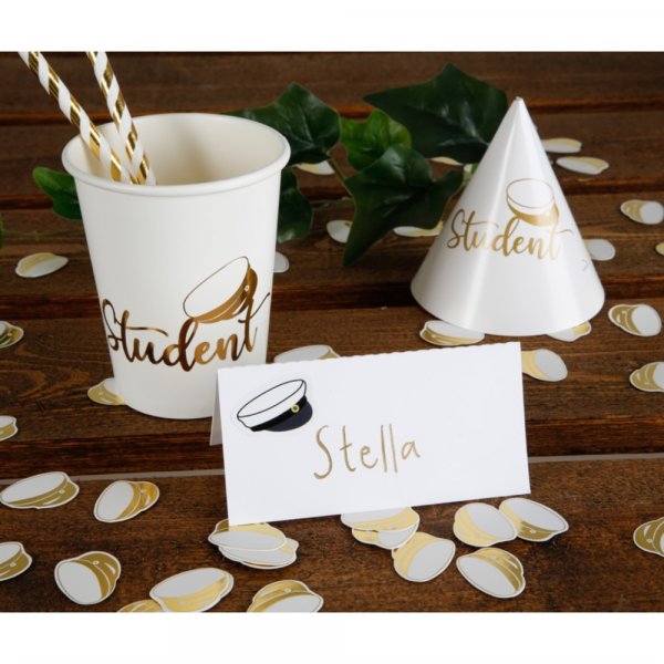 Festhatter - Student - Hvit/Gull - 4-pakning