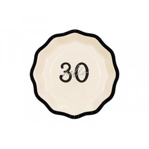 Papptallerkener - "Hello 30" - Svart/Hvit - 18 cm - 6-pakning