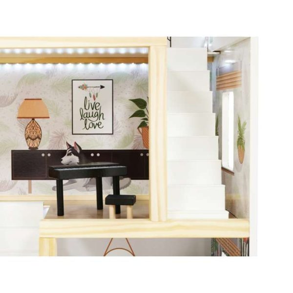 Dukkeskap LULILO FLORO boho med LED-belysning 78 cm tre