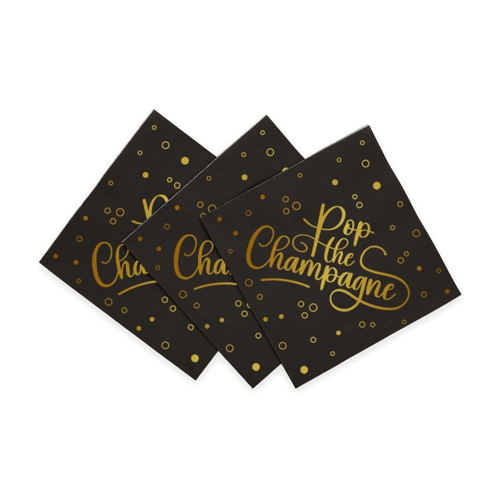 Servietter – Pop the Champagne – Svart – 33×33 cm – 20-pakning – Servietter, Borddekking