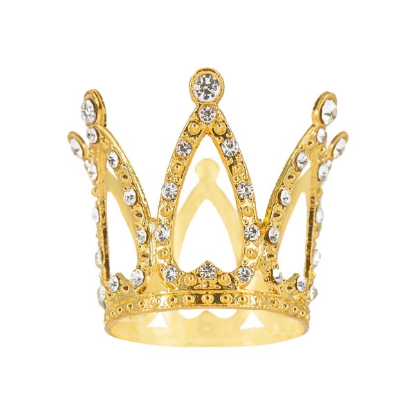 Kaketopper - Liten - Krone - Gull med s�lvkrystaller - 3 cm