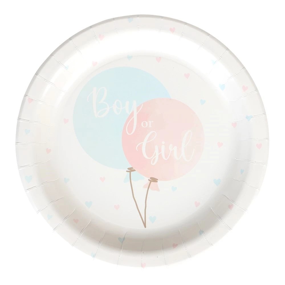 Papptallerkener - Kjønnsavsløring - 8-pakning - 23 cm - Papirtallerkener til babyshower, Babyshower-borddekking, Baby Shower
