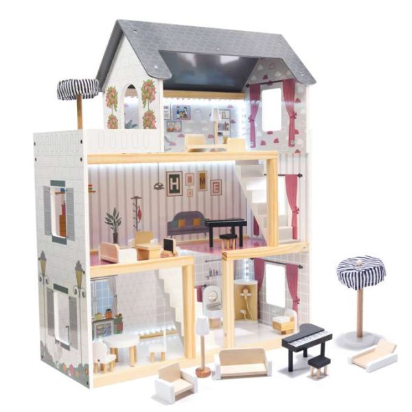 Dukkeskap i MDF med LED-belysning 78 cm hvitt inkludert 16 møbler - Byggesett Dukkeskap i MDF med LED-belysning 78 cm hvitt inkludert 16 møbler - Byggesett