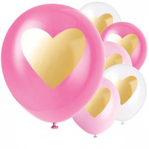 Ballonger - Rosa miks - Gullhjerter - 6-pakning