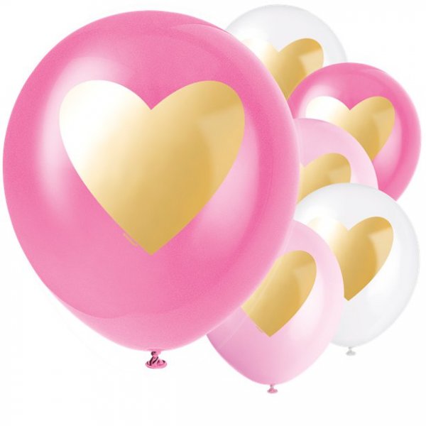 Ballonger - Rosa miks - Gullhjerter - 6-pakning Ballonger - Rosa miks - Gullhjerter - 6-pakning