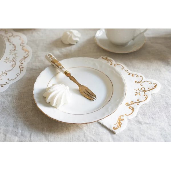 Servietter - Hvit/Gull - 12-pakning