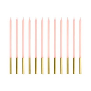 Lange kakelys - Rosa/Gull - 14 cm - 12 stk