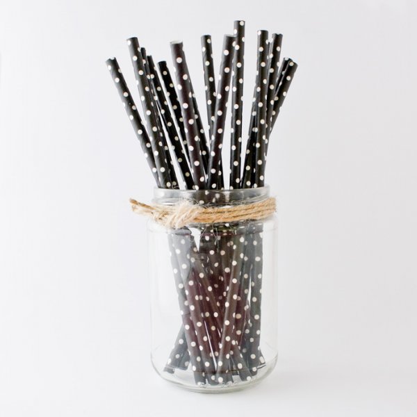 Sugerør - Svarte med hvite prikker - 10-pakning Sugerør - Svarte med hvite prikker - 10-pakning