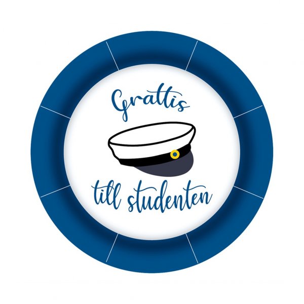Dessertfat - Gratulerer til uteksaminerte - Bl�/Hvit - 8-pakning