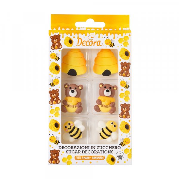 Sukkerdekorasjoner - Bier/Honning/Bamser - Decora - 6 stk Sukkerdekorasjoner - Bier/Honning/Bamser - Decora - 6 stk
