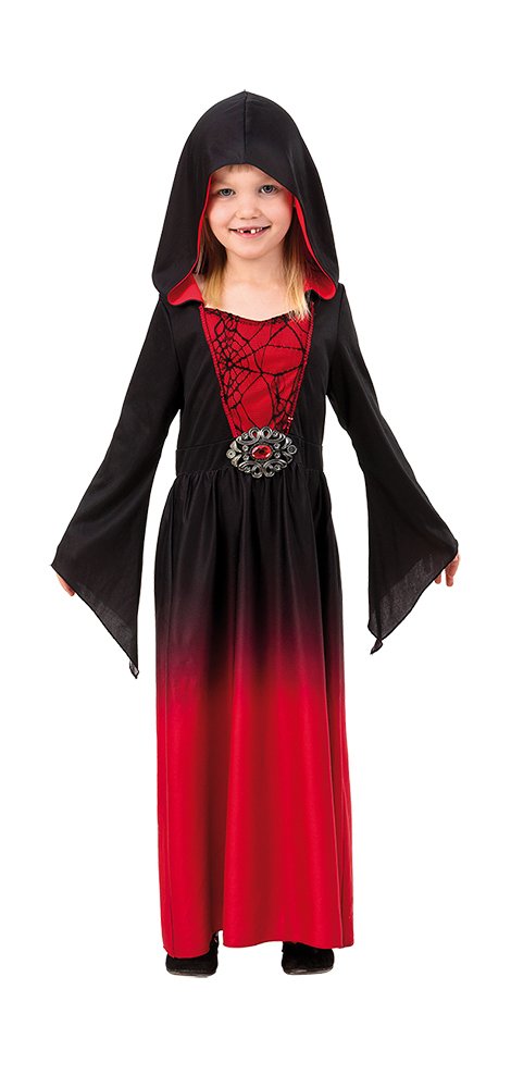 Rød/svart kjole med hette – Kostyme – 134-140 cm – Halloween-kostyme, Halloween