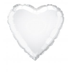 Folieballong - Hjerte - Hvit