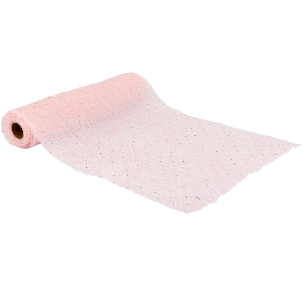 Stoffløper - Rosa med sølvsteiner - 28 cm x 3 m - Bordløper til fest, Duker og løpere til fester