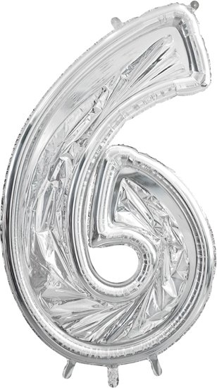 Nummerramme for ballong – Sølv – 126 cm – Nummer: 6 – Ballongrammer, Ballonger