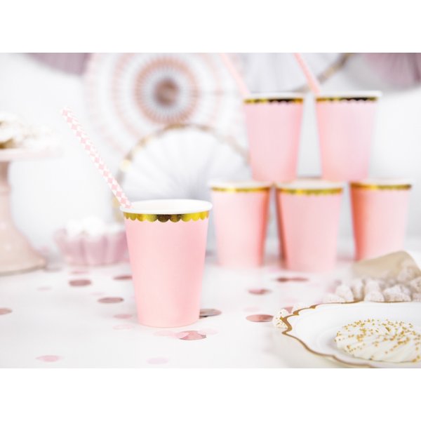 Papirkopper - Rosa - Gullkant - 6-pakning