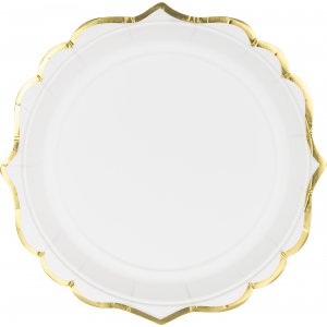 Desserttallerkener - Hvite med gullkant - 6-pakning