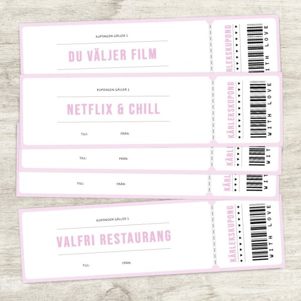 Kjrlighetskuponger - 12-pakning - Rosa