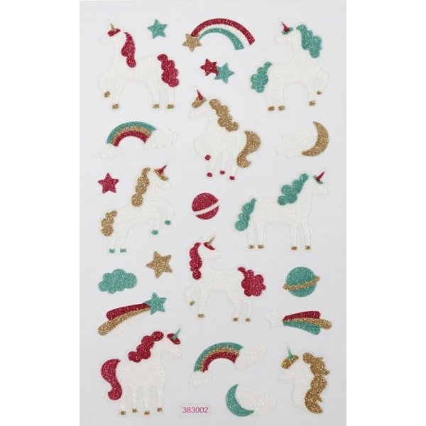 Glitterklistremerker - Enhjrning