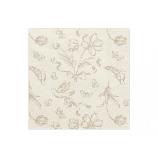 Servietter - Blomster - Beige - 12-pakning Servietter - Blomster - Beige - 12-pakning