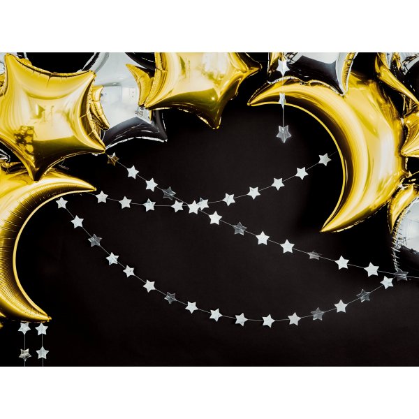 Girlander - Stjerner - Sølv metallisk Girlander - Stjerner - Sølv metallisk