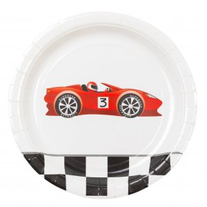 Papptallerken - Bil med slvfolie 8-pakning (23 cm)