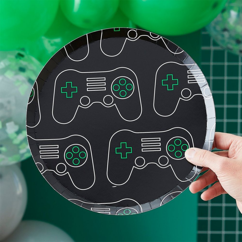 Papptallerkener – Game on – 8-pakning – Papirtallerkener til fester