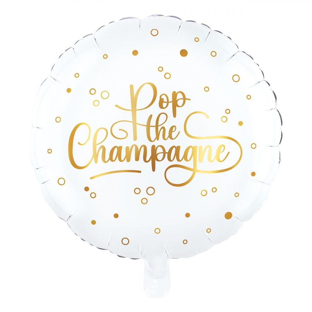 Folieballong – Pop the Champagne – Hvit – Rund, Folieballonger, Ballonger