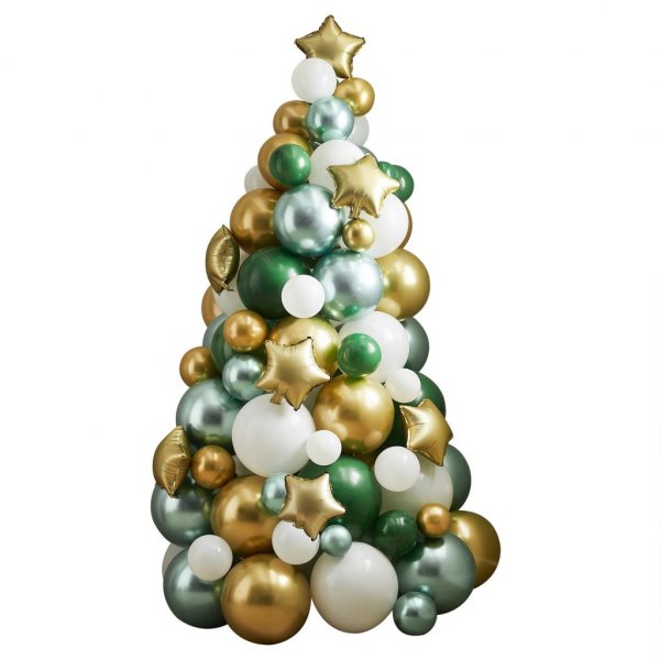 Ballongdekorasjon - Juletre - Hvit/Grønn/Gull Ballongdekorasjon - Juletre - Hvit/Grønn/Gull