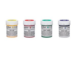 Sugarflair sjokoladefarger basispakke r�d, gr�nn, gul, r�d 4 x 35 g