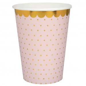 Papirkopper - Prikket med gull - Rosa - 10-pakning