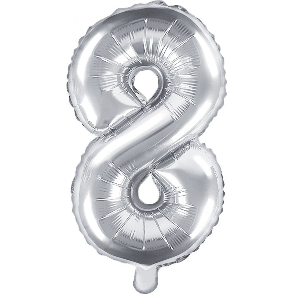 Tallballong – Sølv – 35 cm – Tall: 8 – Tallballonger, Ballonger