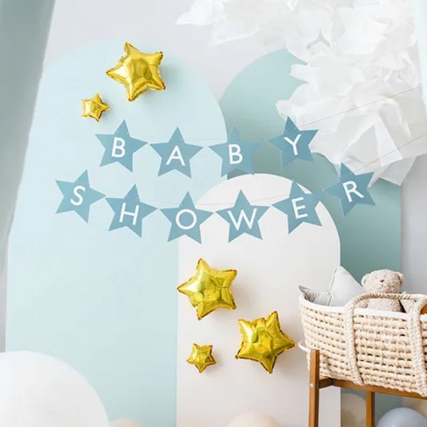 Girlander - Stjerner - Babyshower - Lysebl