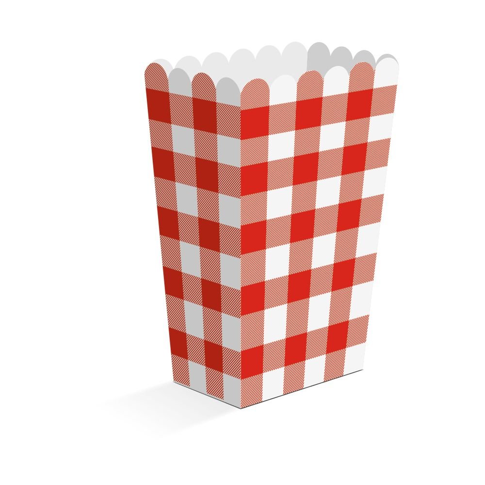 Snackbokser – Røde firkanter – 6,3 × 4,4 × 13,5 cm – 8-pakning – Popcornbokser, Godteriposer og snackbokser