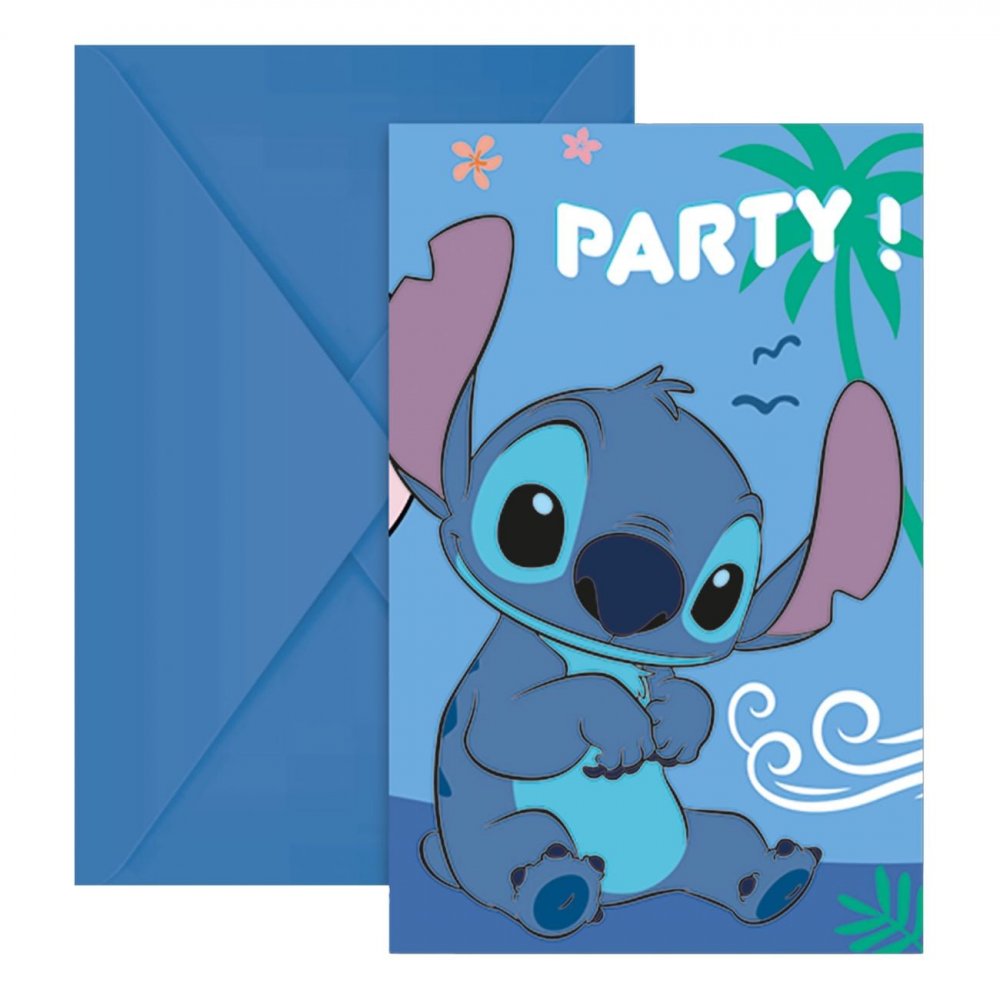 Invitasjonskort – Stitch & Angel – 6-pakning – Festkonfetti, Festdekorasjoner