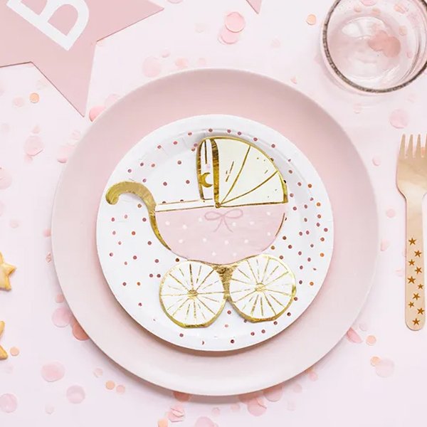 Servietter - Barnevogn - Lys rosa/gull - 20-pakning