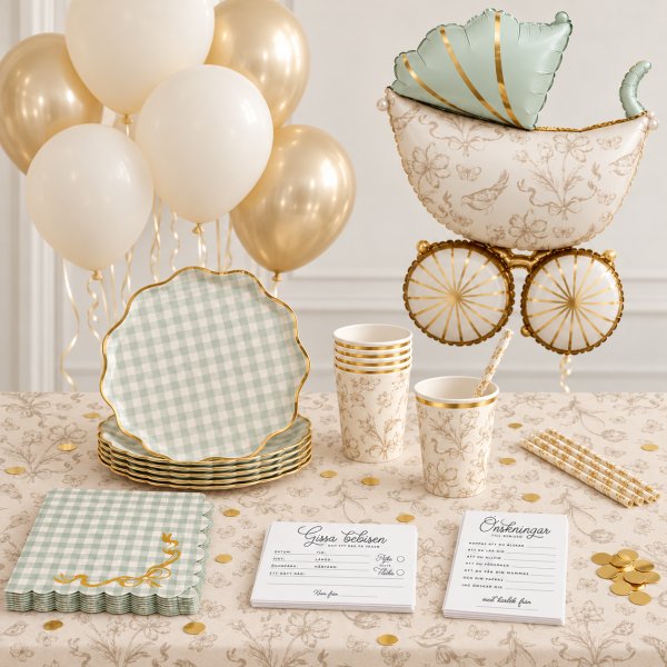Babyshower-sett - Komplett pakke - 6 personer Babyshower-sett - Komplett pakke - 6 personer