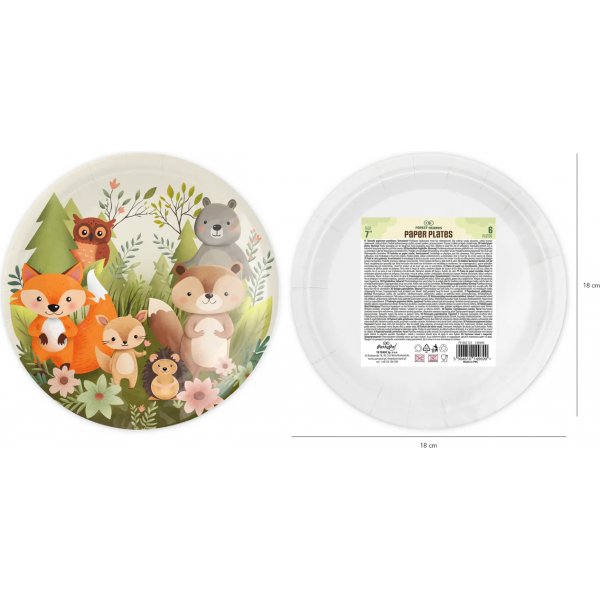 Papirtallerkener - Skogens venner - 18 cm - 6-pakning Papirtallerkener - Skogens venner - 18 cm - 6-pakning