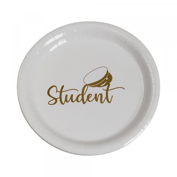 Desserttallerkener - Student - Hvit/Gull - 8-pakning - 18 cm Desserttallerkener - Student - Hvit/Gull - 8-pakning - 18 cm
