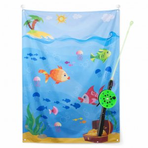 Fiskedamduk med fiskestang