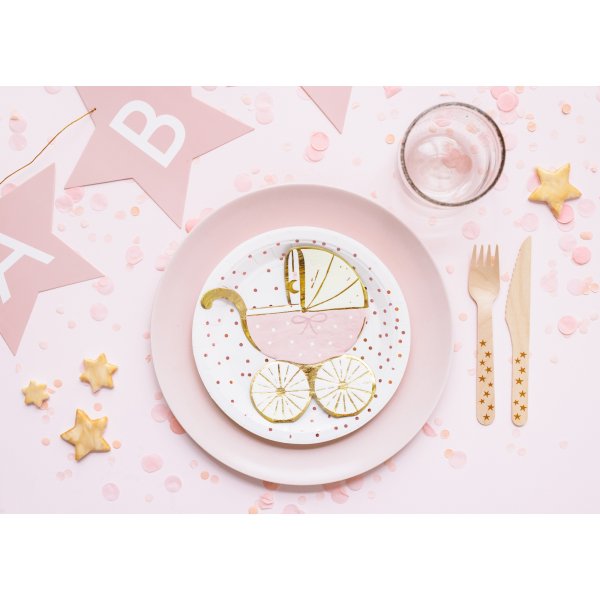 Servietter - Barnevogn - Lys rosa/gull - 20-pakning