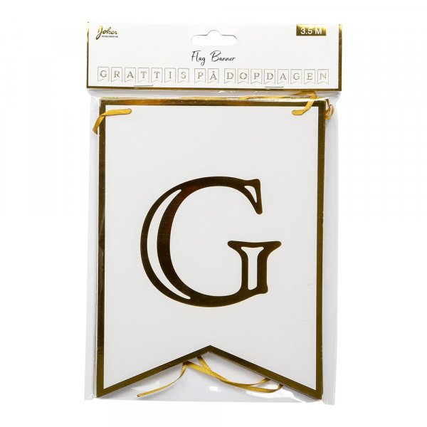 Vimpel - Gratulerer med d�psdagen - Hvit/Gull