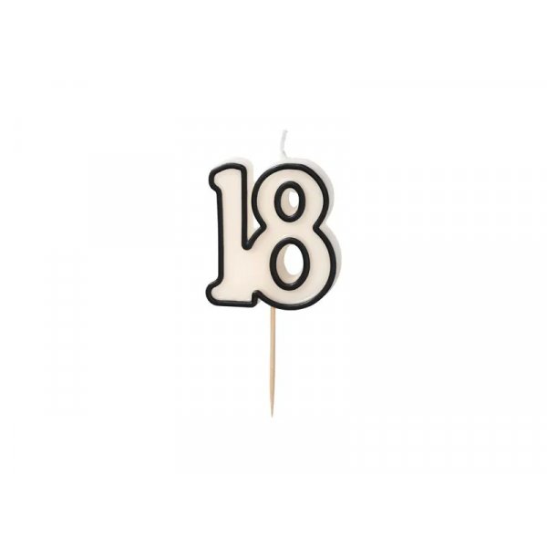 Kakelys/Bursdagslys - 18 - Svart/Hvit - 5,5 cm