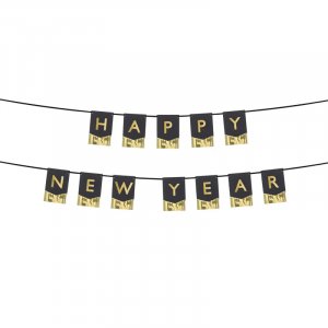 Vimpel med frynser - Godt nyttr - Svart/Gull