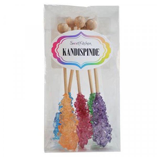 Sukkerlollipops - Krystallisert sukker - Blandede farger - SweetKitchen - 5 stk Sukkerlollipops - Krystallisert sukker - Blandede farger - SweetKitchen - 5 stk