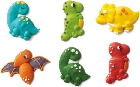 Sukkerdekorasjoner - Fargerike Dinosaurer - Håndlaget - 6 stk Sukkerdekorasjoner - Fargerike Dinosaurer - Håndlaget - 6 stk