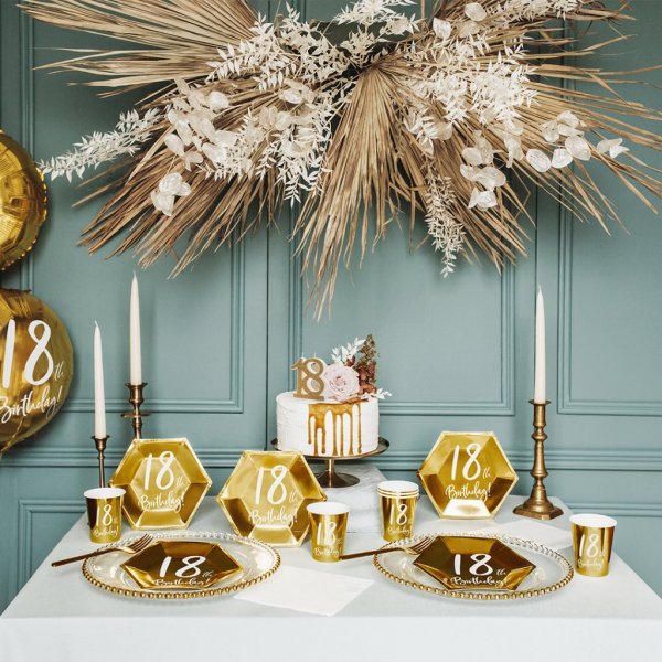 Desserttallerkener - 18-årsdag - Hvit/Gull - 6-pakning Desserttallerkener - 18-årsdag - Hvit/Gull - 6-pakning