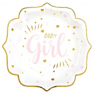 Papptallerkener - Baby Girl - Rosa/Gull - 10-pakning