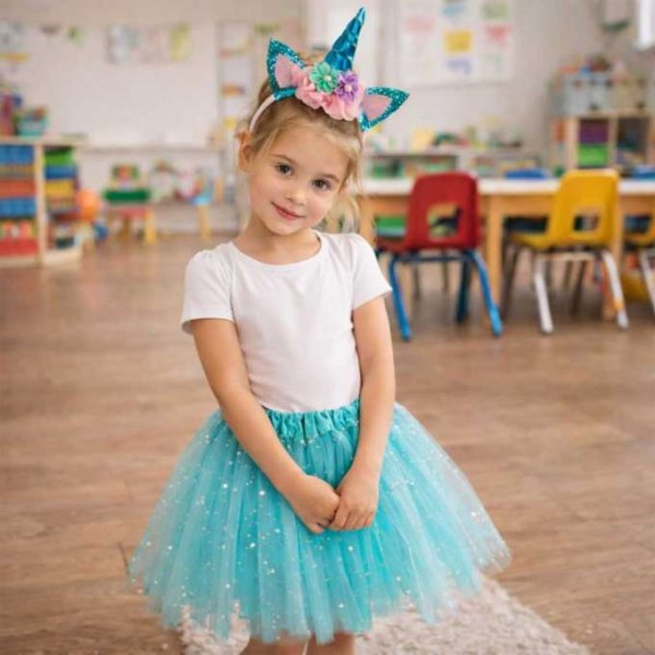 Enhjørningskostyme med tiara og skjørt Blå 3-6 år Enhjørningskostyme med tiara og skjørt Blå 3-6 år