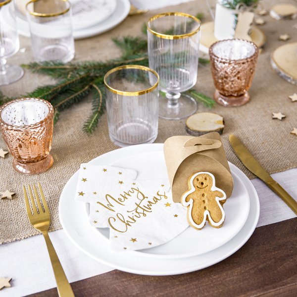 Servietter - Juletre - Hvit/Gull - 20-pakning Servietter - Juletre - Hvit/Gull - 20-pakning